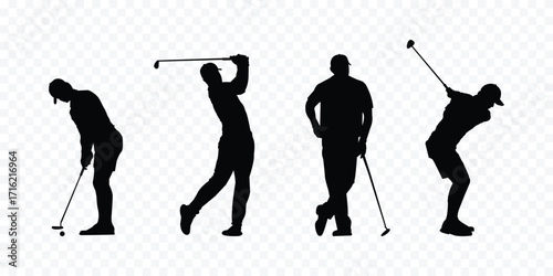 Golfer play -man  golf player playing silhouette set . eps 10