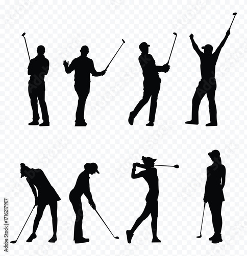  golfers silhouette collection. Golf Player set. People playing golf in trendy flat style isolated on white background, symbol for your website design, logo, app . eps 10