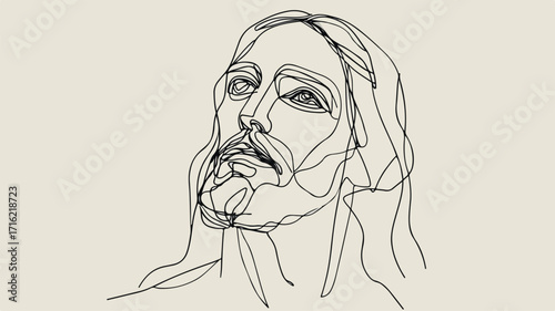 Elegant One Line Minimalist Vector Artwork of Jesus Christ Face