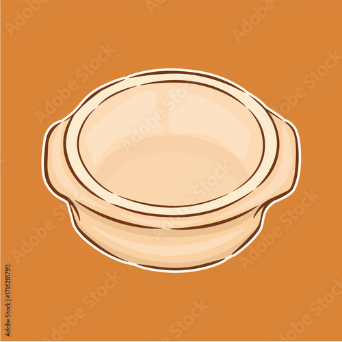 Illustration of a casserole pan made of ceramic or clay cute and cartoonish japanese style