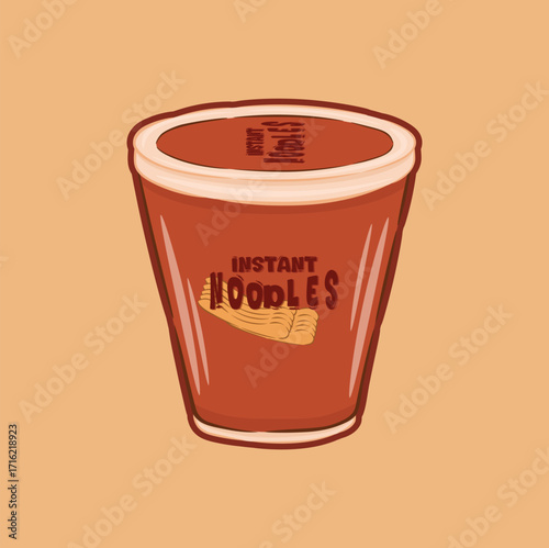 illustration of cup noodles, a cute, cartoon-shaped instant food