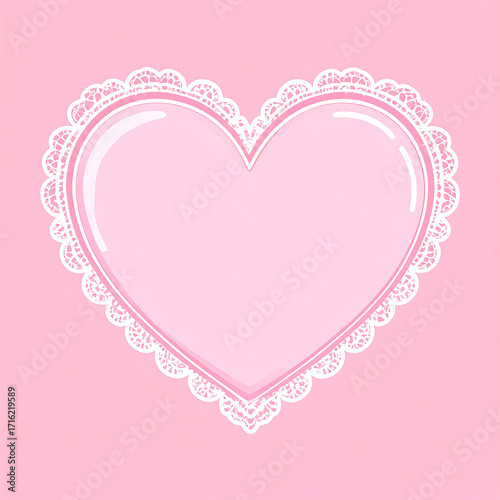 Pink heart lace frame glossy romantic valentine pastel decoration sweet love ornament