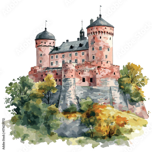 Turku Castle. Turku Castle watercolor vector illustration