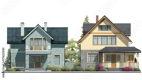 Contemporary Private Homes in White Background for Real Estate Design Projects