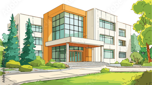 Contemporary School Architecture with Spacious Front Area for Educational Institutions and Learning Centers