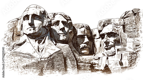 Majestic Mount Rushmore National Memorial Vector Illustration on White Background