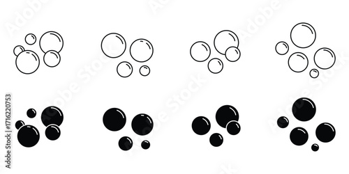 Bubble icons set. Soap foam symbols. Oxygen bubble, fizzy drink icon. Bubbles outline vector icons . eps 10