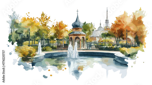 Tivoli Gardens. Tivoli Gardens watercolor vector illustration