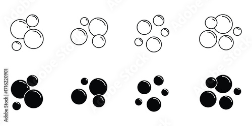 Bubble icons set. Soap foam symbols. Oxygen bubble, fizzy drink icon. Bubbles outline vector icons . eps 10