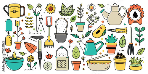 Whimsical garden essentials hand-drawn elements for plant lovers and hobbyists