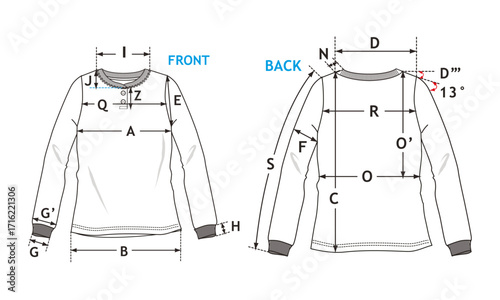 Long Sleeve t shirt with measurments Details vector illustration