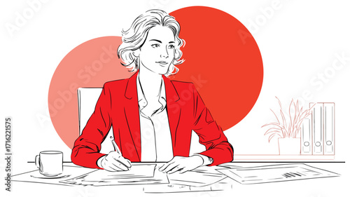 Confident Businesswoman in Elegant Attire Managing Office Administration Tasks Efficiently