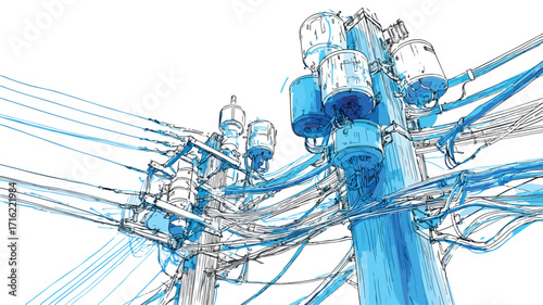 Expertly Installed Electric Cables in Abstract Composition