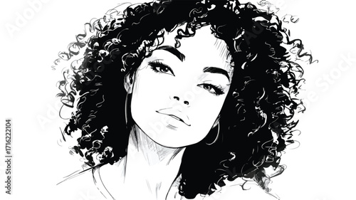 Elegant Hand-Drawn Portrait of Woman with Beautiful Flowers