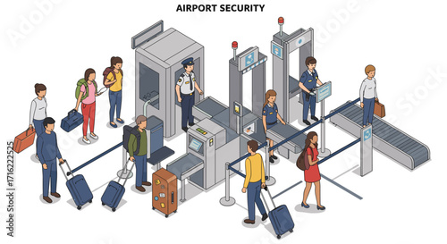 Airport security vector illustration in isometric style for travel design
