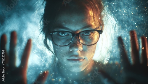 Intrigued Woman with Glowing Aura.