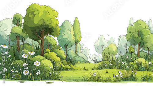 Tranquil Forest Landscape with Green Grass Nature Scene
