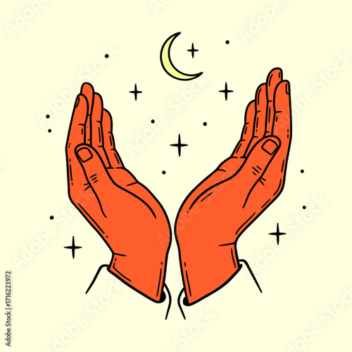 hands praying in a flat style on a white background in vector format.