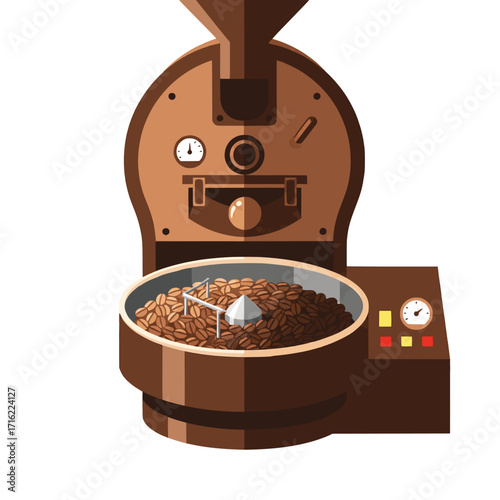 Automated coffee roasting machine processing fresh brown beans for a rich, aromatic brew, illustrating the artisanal preparation of high-quality coffee beverages