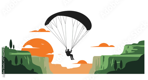 Adventure paragliding at sunset over scenic canyon