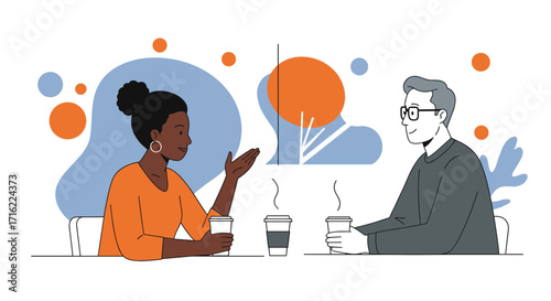 Casual discussion over coffee in modern flat art style