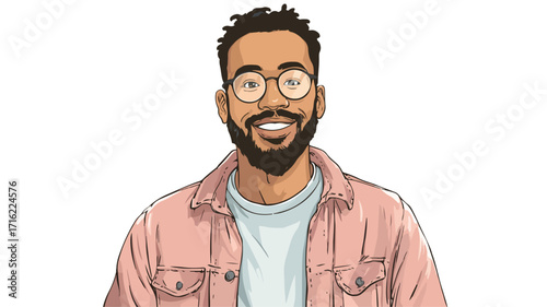 Smiling Male Student Standing Portrait Vector with Copy Space EPS