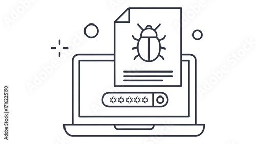 Cyber security with bug and password isolated on white background