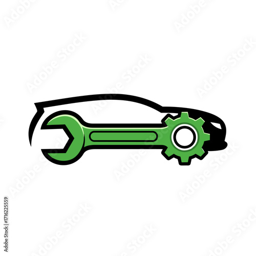 Car Repair Service Logo with Wrench and Gear Symbol.