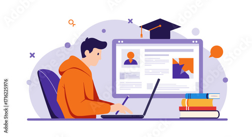 Online learning and education concept with student at computer