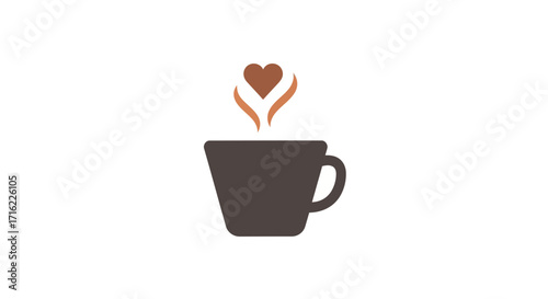 Warm cup of coffee with heart steam evokes love and comfort for morning relaxation