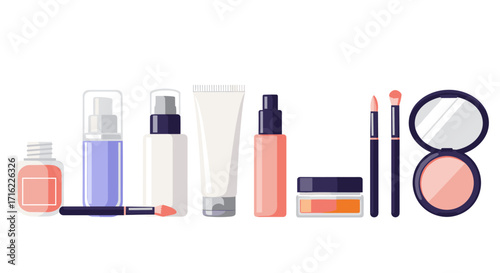 Elegant flat design cosmetics arrangement with makeup accessories and skincare products