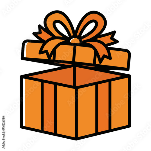 Open Orange Gift Box with Ribbon and Bow Illustration.