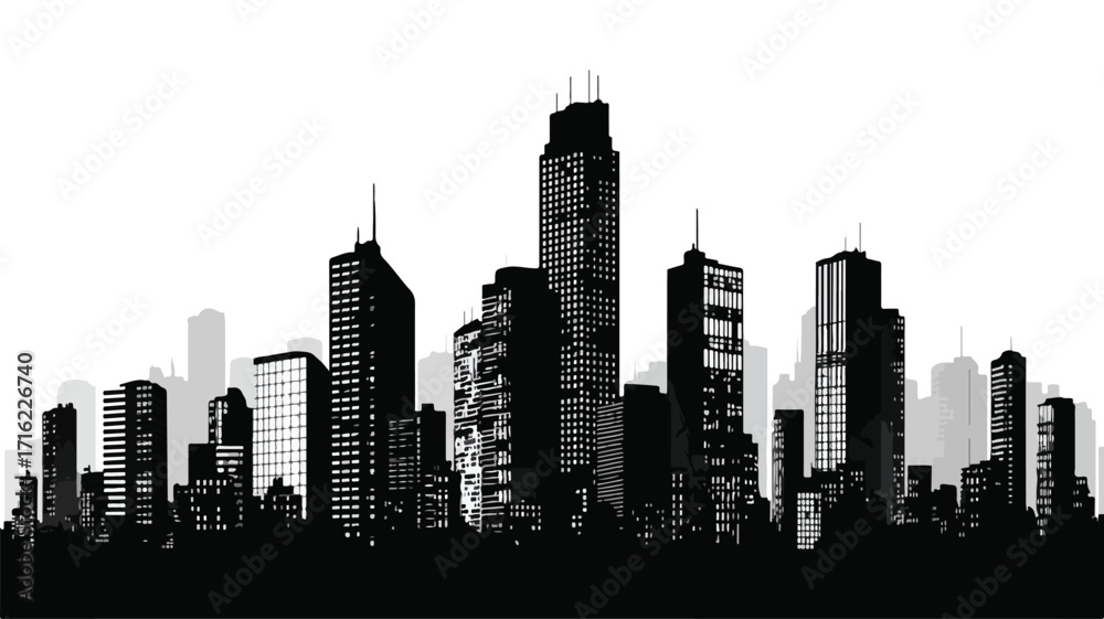 Fototapeta premium Modern Urban Cityscape with Tall Buildings and Dark Urban Skyline