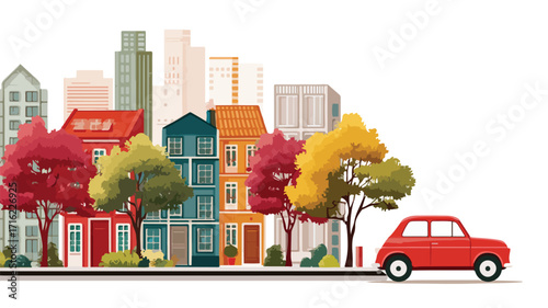 Modern Urban Cityscape Street with Car Illustration