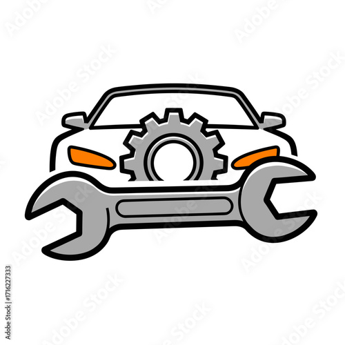 Car Repair Service Logo with Wrench and Gear Symbol.