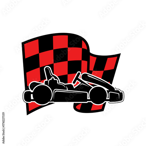 Go Kart Racing Flag Silhouette Vector Illustration.
