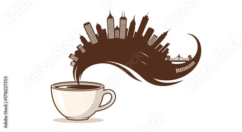 Dreaming of city adventures with a steaming cup of coffee, inspiring new beginnings