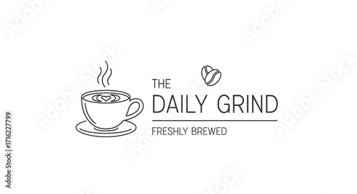 Charming coffee cup logo with beans and text 'The Daily Grind Freshly Brewed'