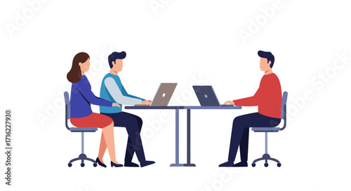 Modern team meeting with laptops in a minimalist workspace setting