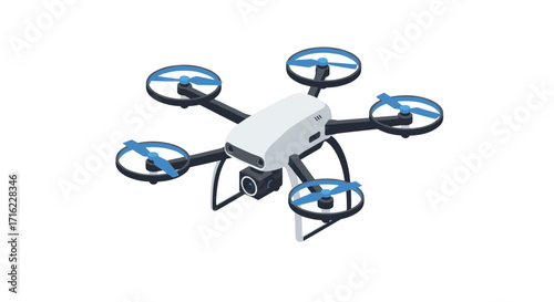 Modern isometric drone with camera and six rotors for aerial innovation