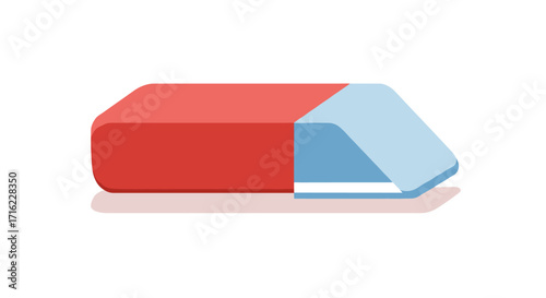 Minimalist eraser icon in flat design with red and blue colors