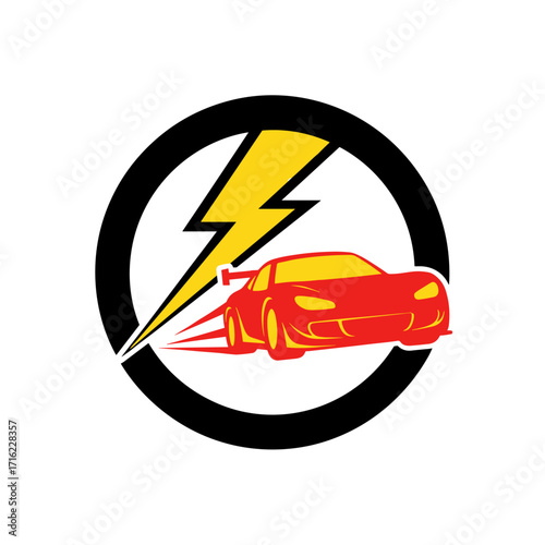 Red Sports Car Speed Lightning Bolt Emblem.