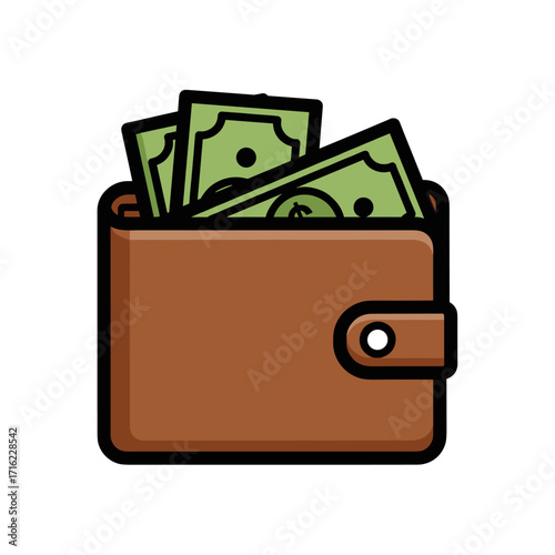 Brown Leather Wallet Filled With Cash Money Bills.