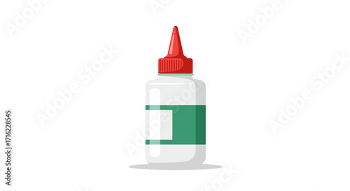 Realistic glue bottle with red cap on clean white background