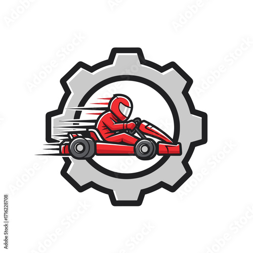 Go Karting Gear Logo Design Speed Racing Vector.