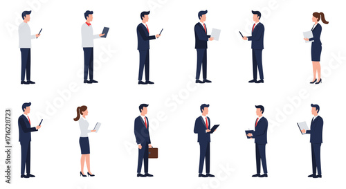 Business people engaged in conversations and using technology