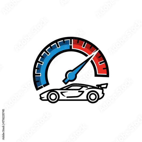 Speedometer and Sports Car Icon Representing Speed and Performance.