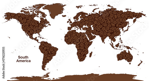 Discover global coffee origins depicted beautifully with rich brown bean textures across the world map.