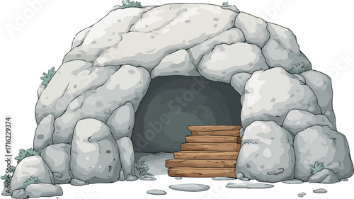 Enchanting Cartoon Cave Illustration on White Background for Design Projects