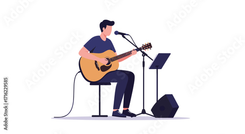 Singer playing acoustic guitar in a modern flat design